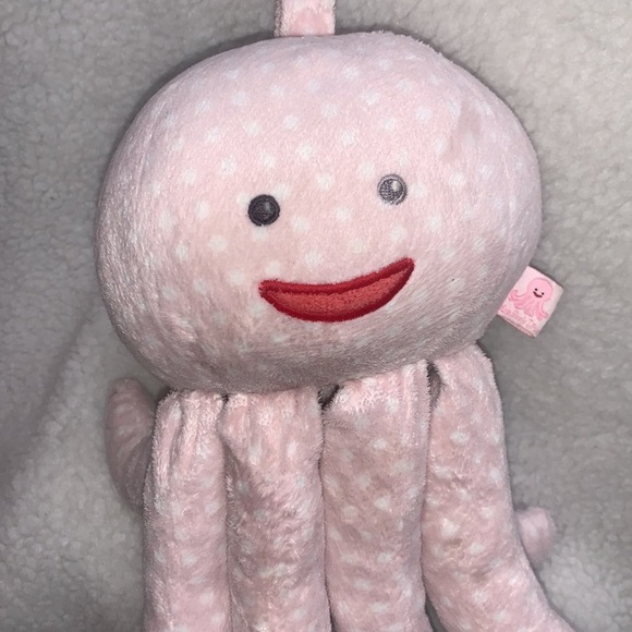 Octopus plush lovey 12" Mrs Sock T Pus pink polks dot rattle crinkle sewn eyes - Picture 6 of 8